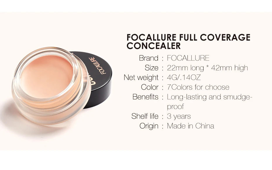 FOCALLURE Waterproof Full Coverage Concealer Cream Long-lasting Oil-control Moisturizing Lightweight Foundation Makeup Cosmetics