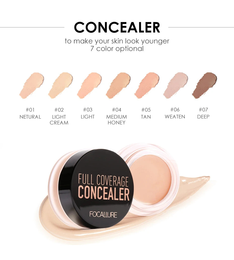 FOCALLURE Waterproof Full Coverage Concealer Cream Long-lasting Oil-control Moisturizing Lightweight Foundation Makeup Cosmetics