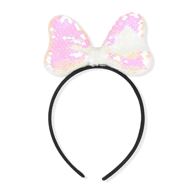 Girls Sequins Bowknot Crown Headbands Sparkly Bling Kids Hair Hoop Sequins Reversible Hairband for Birthday Party Supplies