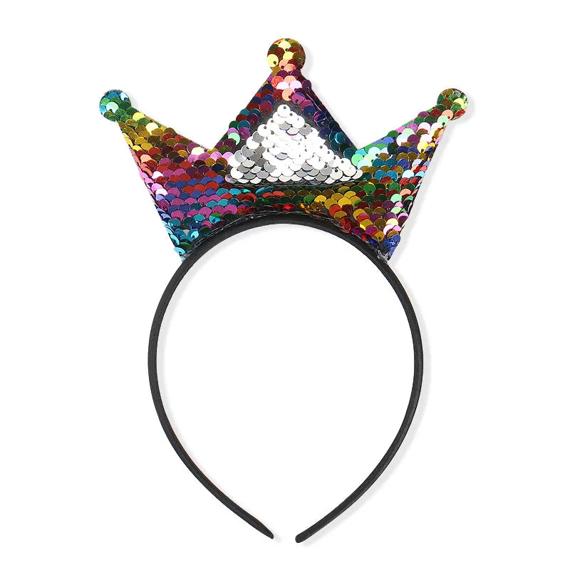 Girls Sequins Bowknot Crown Headbands Sparkly Bling Kids Hair Hoop Sequins Reversible Hairband for Birthday Party Supplies