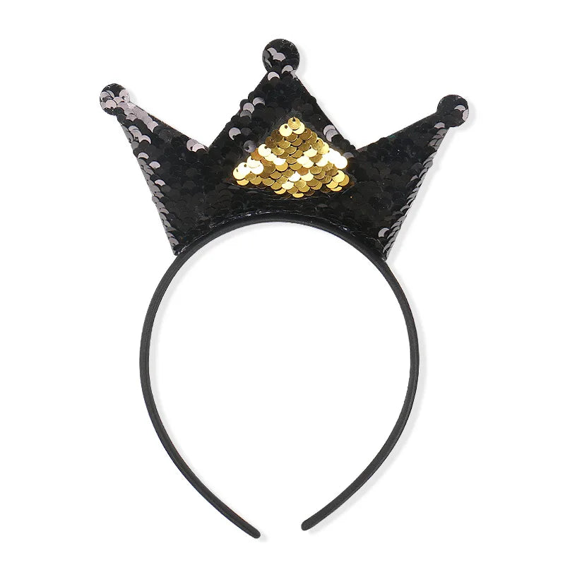 Girls Sequins Bowknot Crown Headbands Sparkly Bling Kids Hair Hoop Sequins Reversible Hairband for Birthday Party Supplies