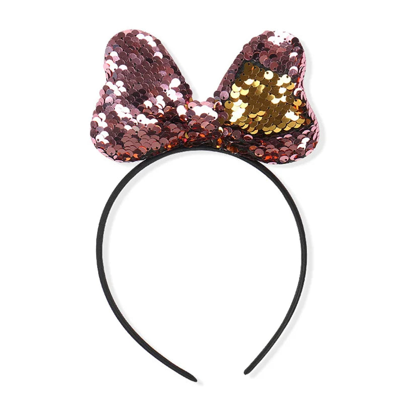 Girls Sequins Bowknot Crown Headbands Sparkly Bling Kids Hair Hoop Sequins Reversible Hairband for Birthday Party Supplies