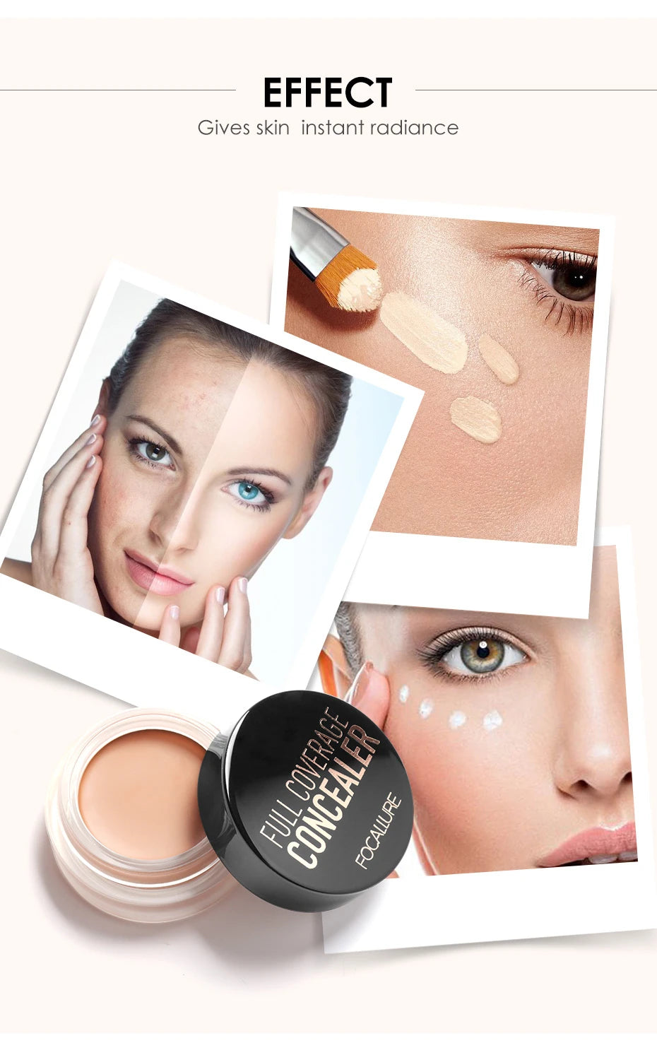 FOCALLURE Waterproof Full Coverage Concealer Cream Long-lasting Oil-control Moisturizing Lightweight Foundation Makeup Cosmetics