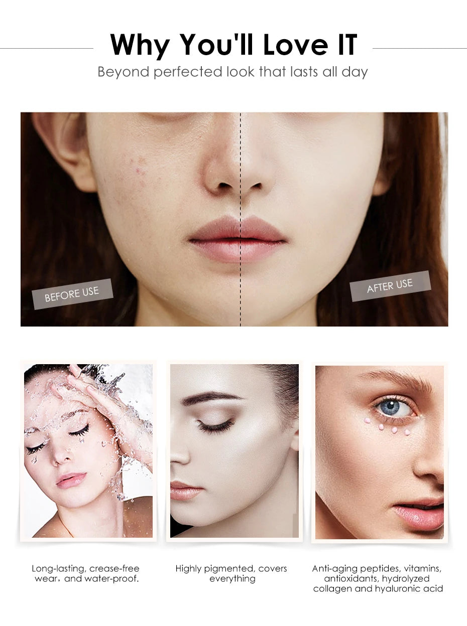 FOCALLURE Waterproof Full Coverage Concealer Cream Long-lasting Oil-control Moisturizing Lightweight Foundation Makeup Cosmetics