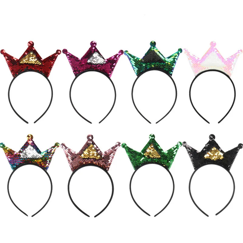 Girls Sequins Bowknot Crown Headbands Sparkly Bling Kids Hair Hoop Sequins Reversible Hairband for Birthday Party Supplies