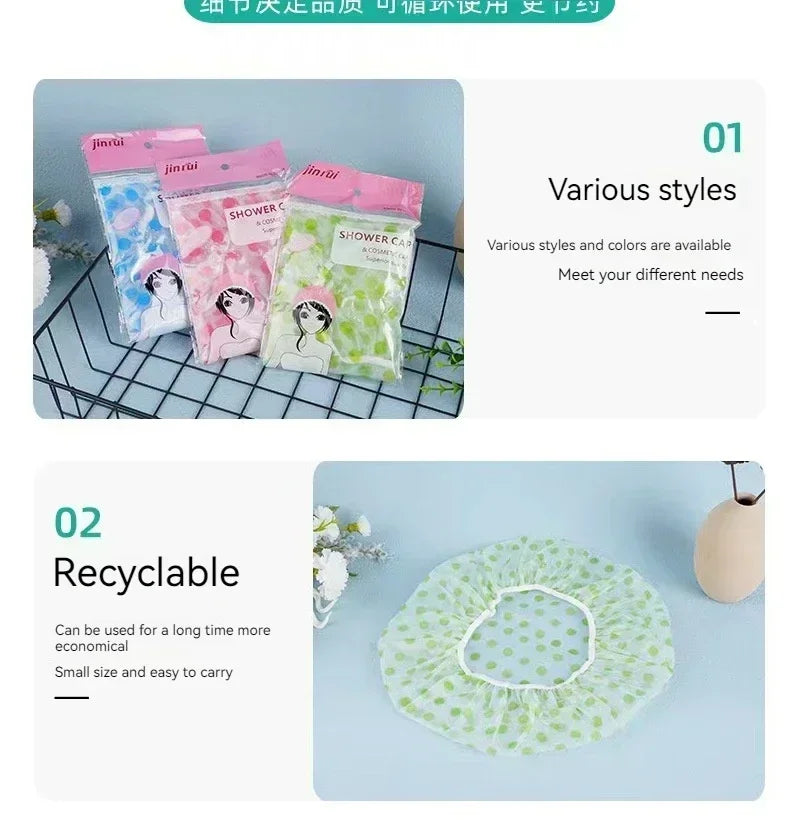 1/5Pcs Reusable Shower Cap with Elastic Band Waterproof & Thicken Bathing Hat for Women Perfect for Hair Salon & Home Use