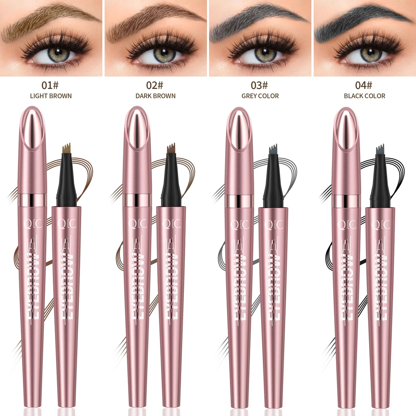 4 Fork Tip Eyebrow Pencil 3D Microblading Waterproof Dark Brown Natural Colour Fine Stroke Magic Eyebrow Pencil 2024 New Ladies