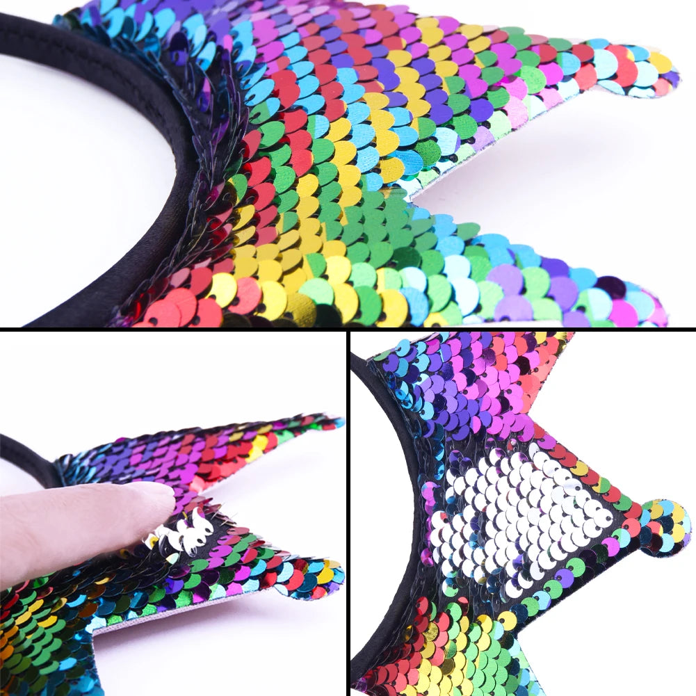 Girls Sequins Bowknot Crown Headbands Sparkly Bling Kids Hair Hoop Sequins Reversible Hairband for Birthday Party Supplies