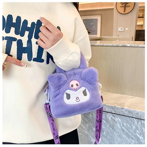 Kawaii Sanrio Plush Bag Kuromi Melody Cinnamoroll Cartoon Anime Handbag Crossbody Cosmetic Travel Storage Bags Women Girls Gifts
