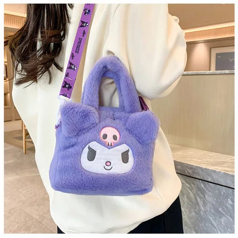 Kawaii Sanrio Plush Bag Kuromi Melody Cinnamoroll Cartoon Anime Handbag Crossbody Cosmetic Travel Storage Bags Women Girls Gifts