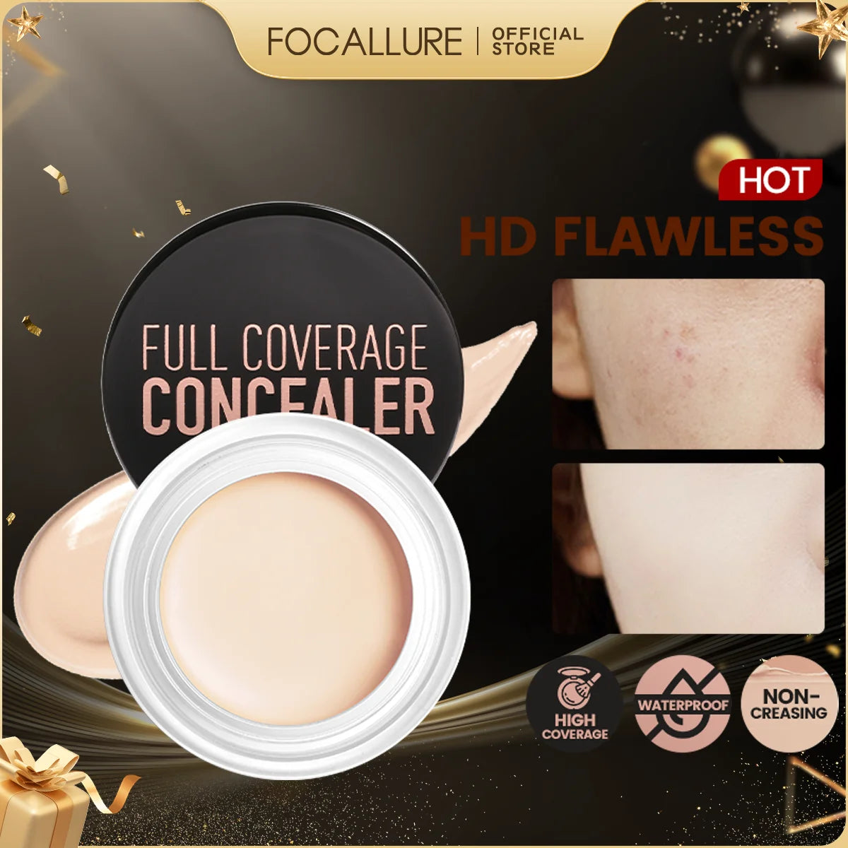 FOCALLURE Waterproof Full Coverage Concealer Cream Long-lasting Oil-control Moisturizing Lightweight Foundation Makeup Cosmetics