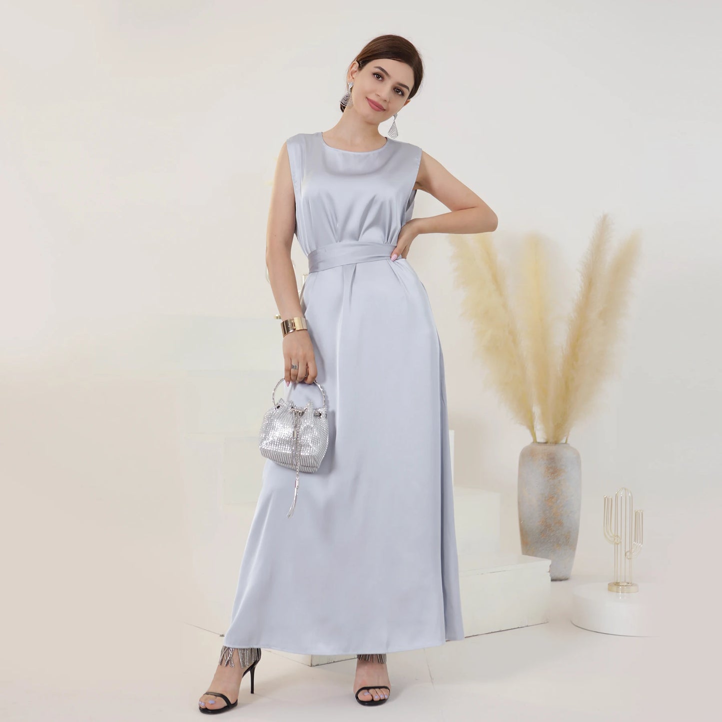 White Ramadan Inner Dresses Islamic Clothing For Women Dubai Abaya Turkey Arabic Muslim Dress Robe Musulmane Femme Vestidos Robe