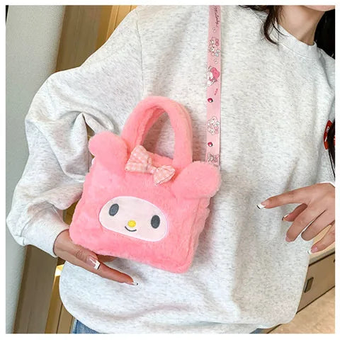 Kawaii Sanrio Plush Bag Kuromi Melody Cinnamoroll Cartoon Anime Handbag Crossbody Cosmetic Travel Storage Bags Women Girls Gifts