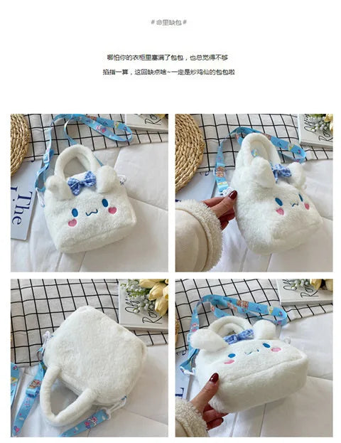 Kawaii Sanrio Plush Bag Kuromi Melody Cinnamoroll Cartoon Anime Handbag Crossbody Cosmetic Travel Storage Bags Women Girls Gifts