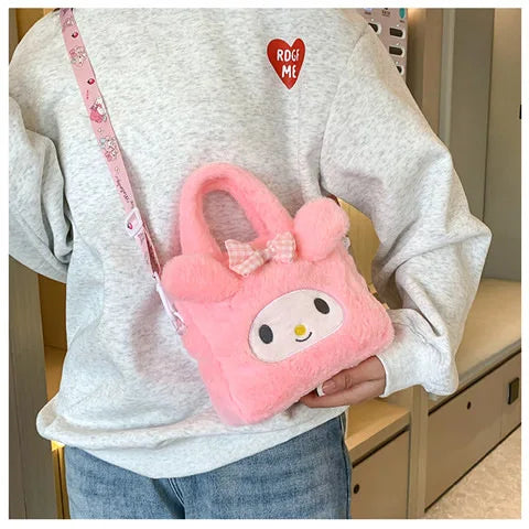Kawaii Sanrio Plush Bag Kuromi Melody Cinnamoroll Cartoon Anime Handbag Crossbody Cosmetic Travel Storage Bags Women Girls Gifts