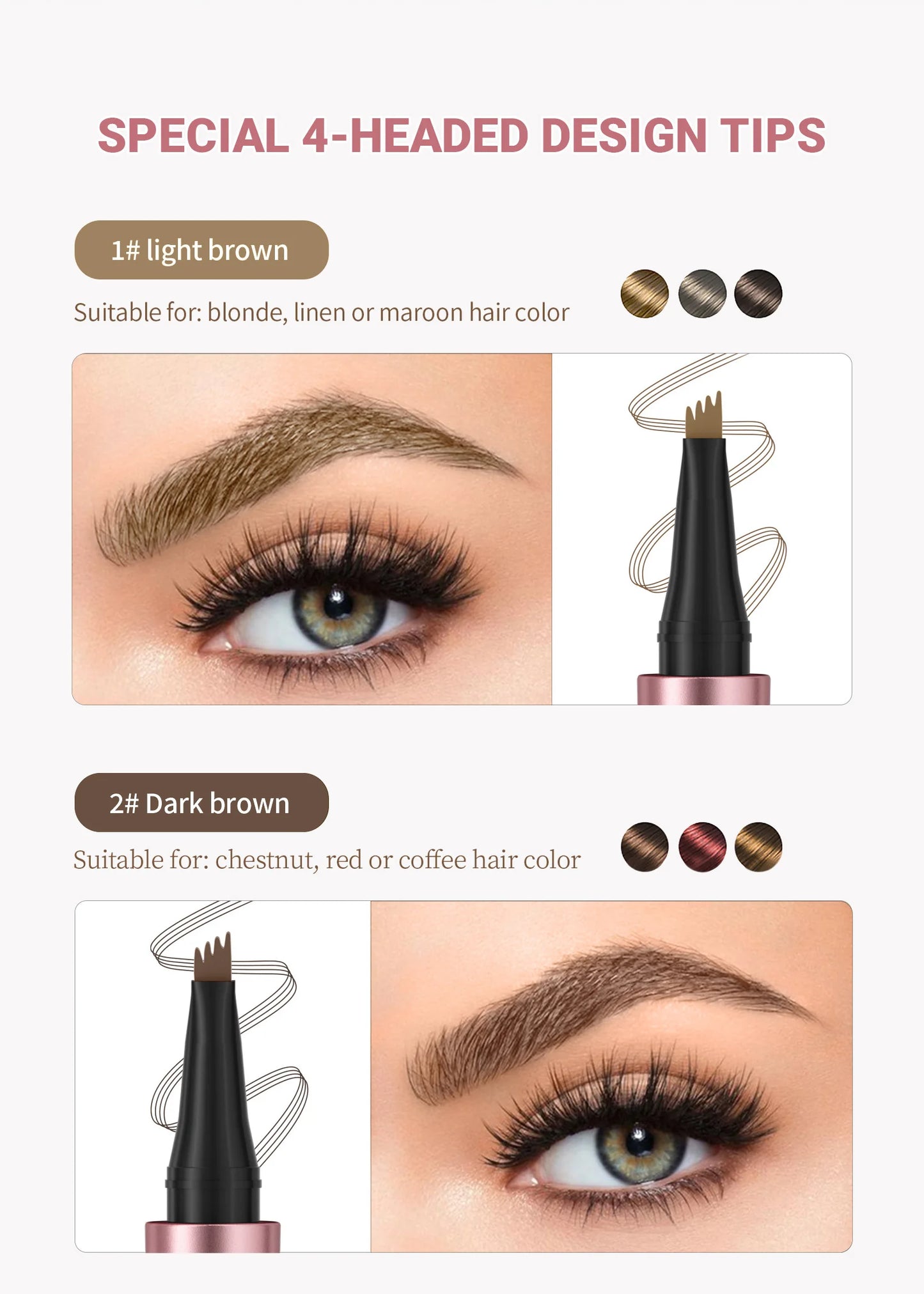 4 Fork Tip Eyebrow Pencil 3D Microblading Waterproof Dark Brown Natural Colour Fine Stroke Magic Eyebrow Pencil 2024 New Ladies
