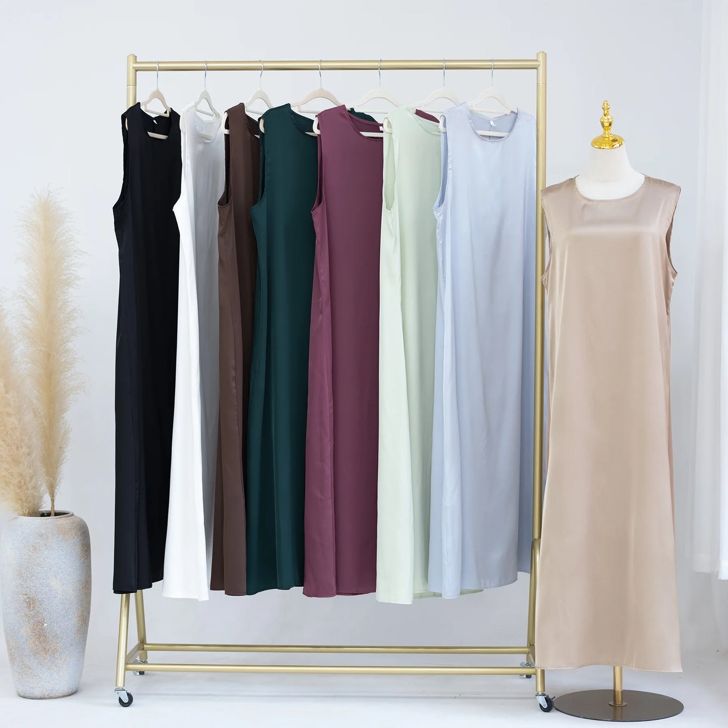 White Ramadan Inner Dresses Islamic Clothing For Women Dubai Abaya Turkey Arabic Muslim Dress Robe Musulmane Femme Vestidos Robe