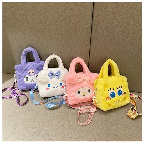 Kawaii Sanrio Plush Bag Kuromi Melody Cinnamoroll Cartoon Anime Handbag Crossbody Cosmetic Travel Storage Bags Women Girls Gifts