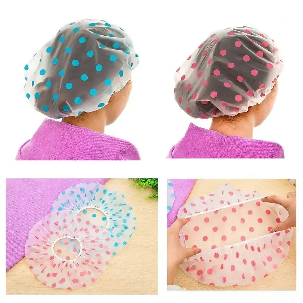 1/5Pcs Reusable Shower Cap with Elastic Band Waterproof & Thicken Bathing Hat for Women Perfect for Hair Salon & Home Use
