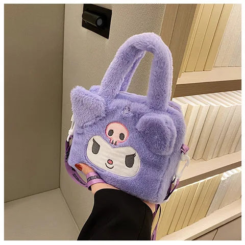Kawaii Sanrio Plush Bag Kuromi Melody Cinnamoroll Cartoon Anime Handbag Crossbody Cosmetic Travel Storage Bags Women Girls Gifts