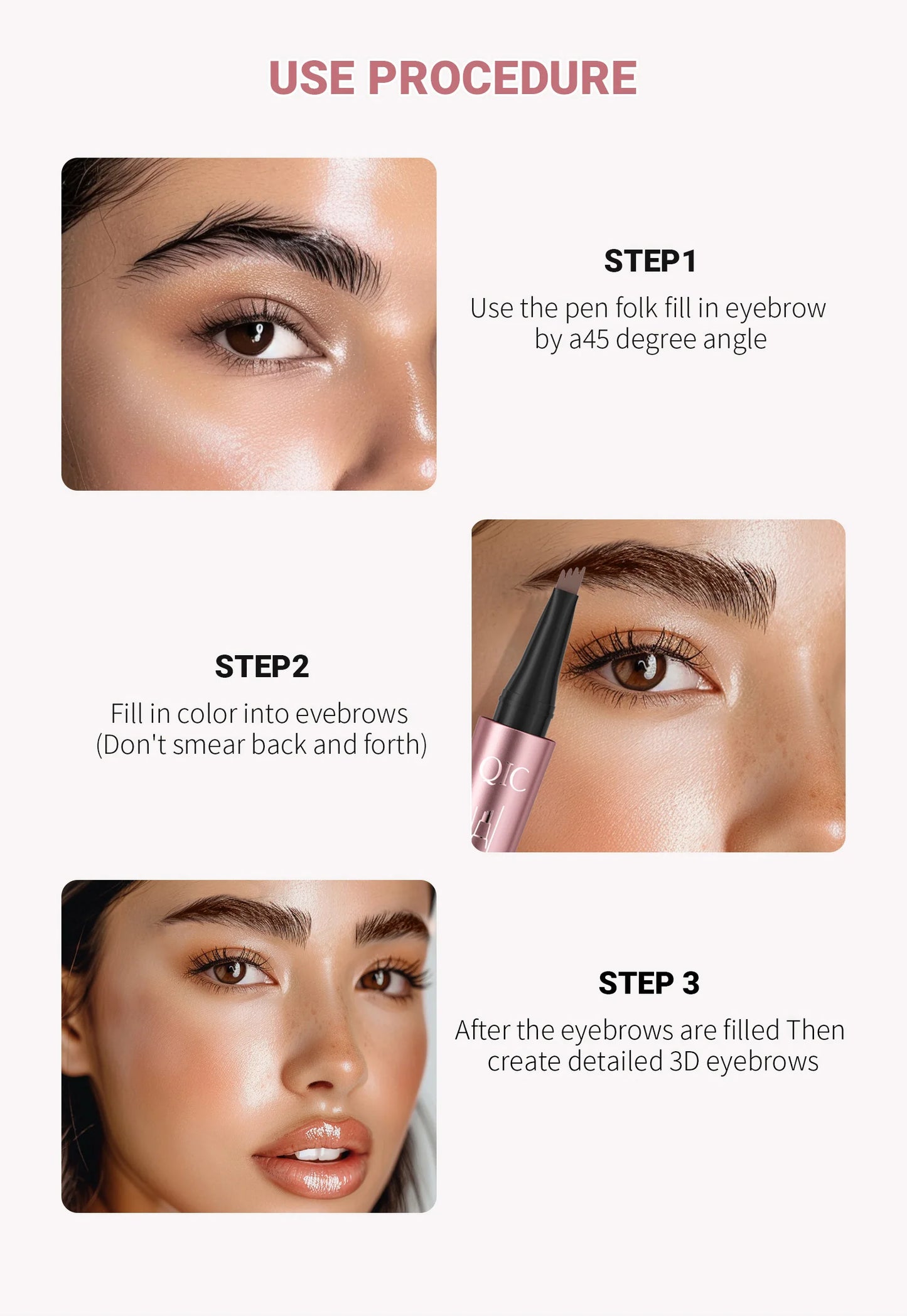 4 Fork Tip Eyebrow Pencil 3D Microblading Waterproof Dark Brown Natural Colour Fine Stroke Magic Eyebrow Pencil 2024 New Ladies
