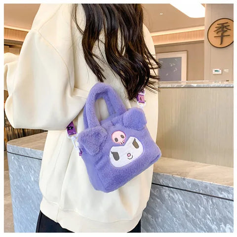 Kawaii Sanrio Plush Bag Kuromi Melody Cinnamoroll Cartoon Anime Handbag Crossbody Cosmetic Travel Storage Bags Women Girls Gifts
