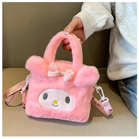 Kawaii Sanrio Plush Bag Kuromi Melody Cinnamoroll Cartoon Anime Handbag Crossbody Cosmetic Travel Storage Bags Women Girls Gifts