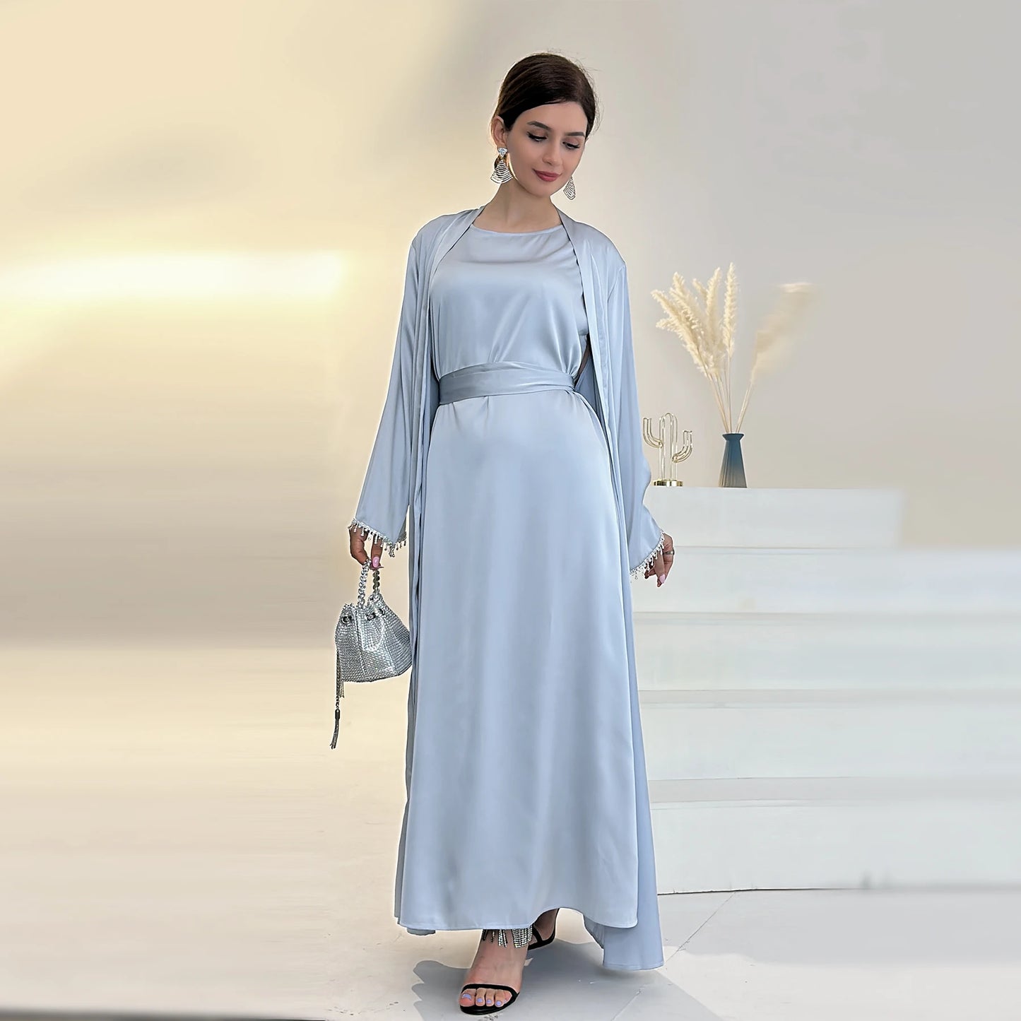 White Ramadan Inner Dresses Islamic Clothing For Women Dubai Abaya Turkey Arabic Muslim Dress Robe Musulmane Femme Vestidos Robe