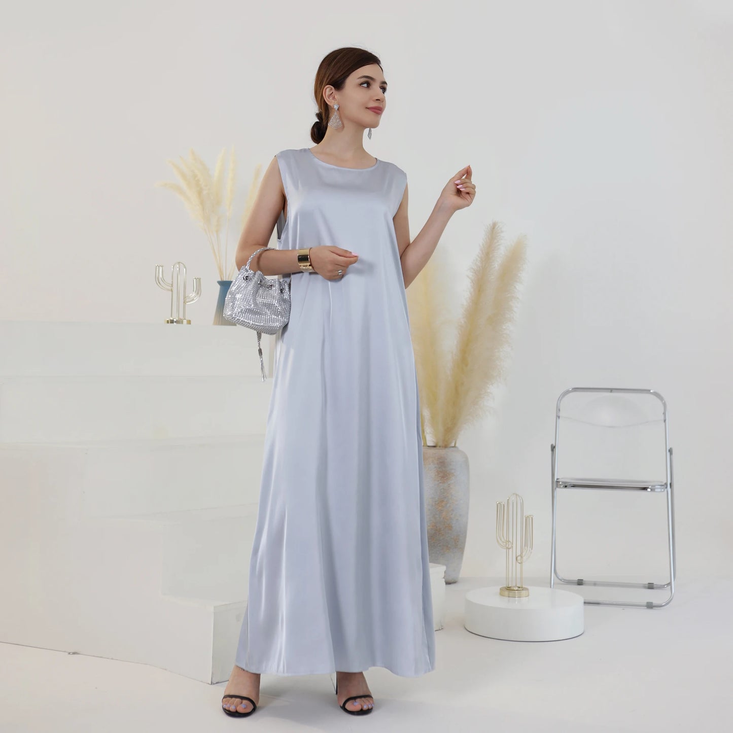 White Ramadan Inner Dresses Islamic Clothing For Women Dubai Abaya Turkey Arabic Muslim Dress Robe Musulmane Femme Vestidos Robe