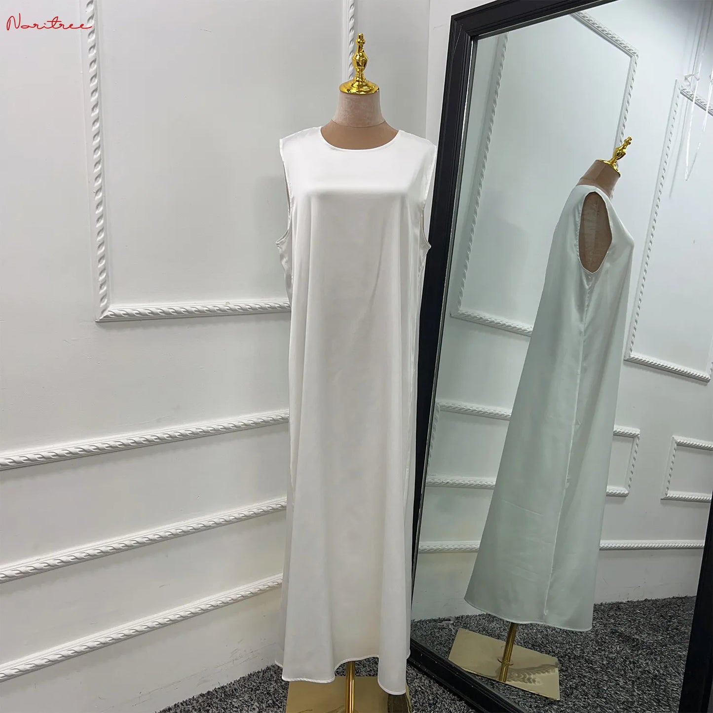 White Ramadan Inner Dresses Islamic Clothing For Women Dubai Abaya Turkey Arabic Muslim Dress Robe Musulmane Femme Vestidos Robe