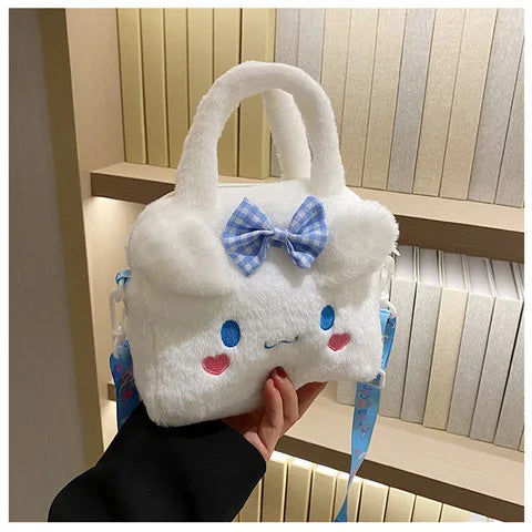 Kawaii Sanrio Plush Bag Kuromi Melody Cinnamoroll Cartoon Anime Handbag Crossbody Cosmetic Travel Storage Bags Women Girls Gifts