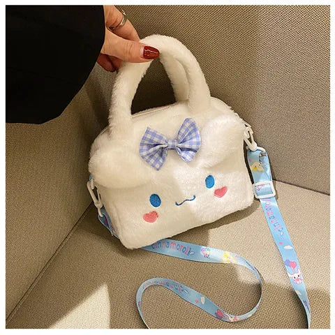 Kawaii Sanrio Plush Bag Kuromi Melody Cinnamoroll Cartoon Anime Handbag Crossbody Cosmetic Travel Storage Bags Women Girls Gifts