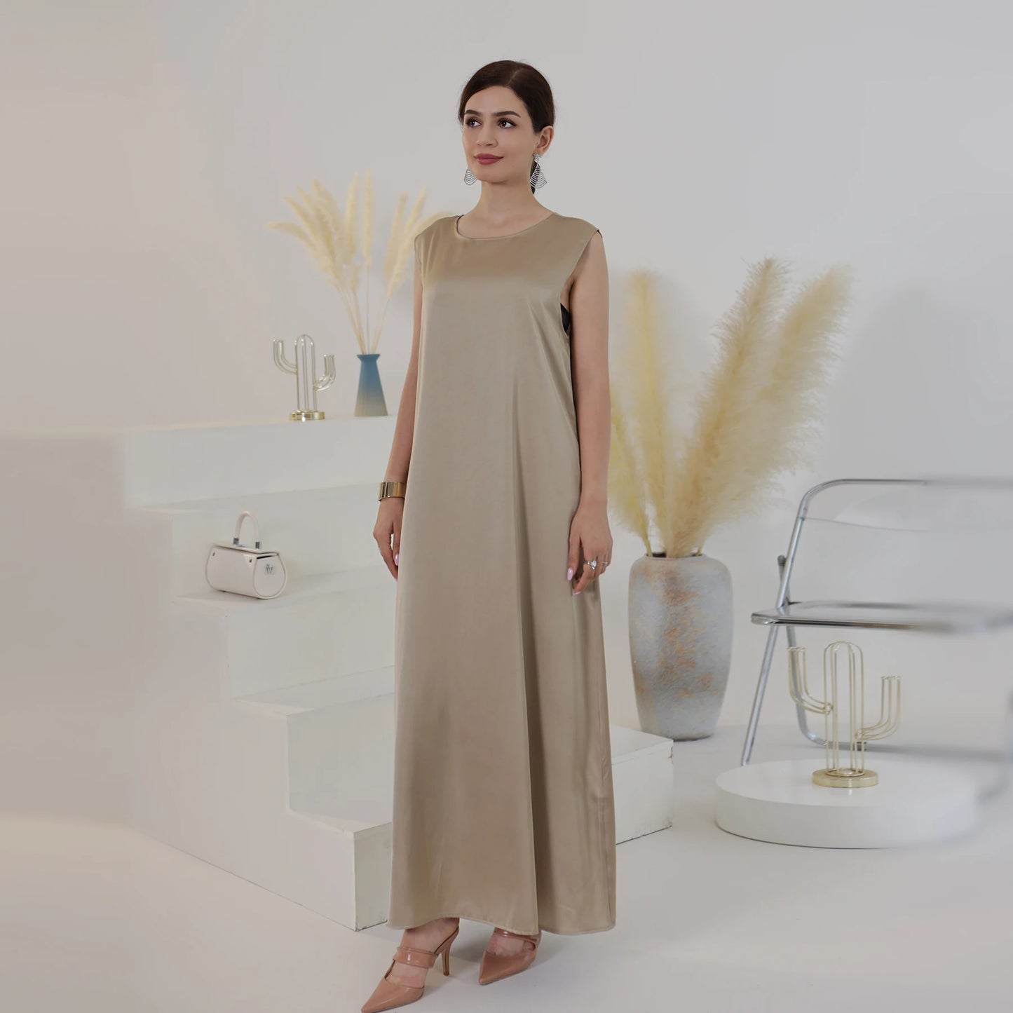 White Ramadan Inner Dresses Islamic Clothing For Women Dubai Abaya Turkey Arabic Muslim Dress Robe Musulmane Femme Vestidos Robe