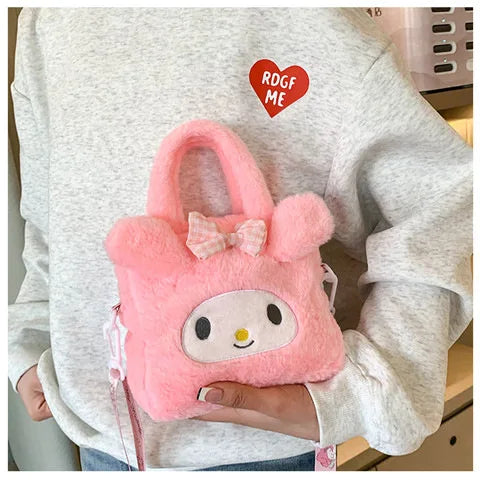 Kawaii Sanrio Plush Bag Kuromi Melody Cinnamoroll Cartoon Anime Handbag Crossbody Cosmetic Travel Storage Bags Women Girls Gifts