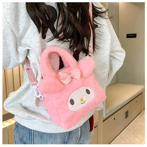 Kawaii Sanrio Plush Bag Kuromi Melody Cinnamoroll Cartoon Anime Handbag Crossbody Cosmetic Travel Storage Bags Women Girls Gifts