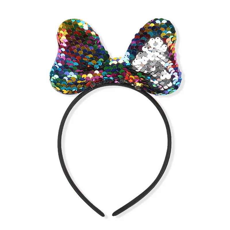 Girls Sequins Bowknot Crown Headbands Sparkly Bling Kids Hair Hoop Sequins Reversible Hairband for Birthday Party Supplies