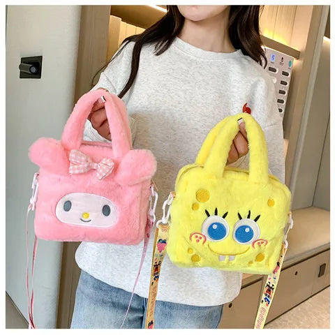 Kawaii Sanrio Plush Bag Kuromi Melody Cinnamoroll Cartoon Anime Handbag Crossbody Cosmetic Travel Storage Bags Women Girls Gifts