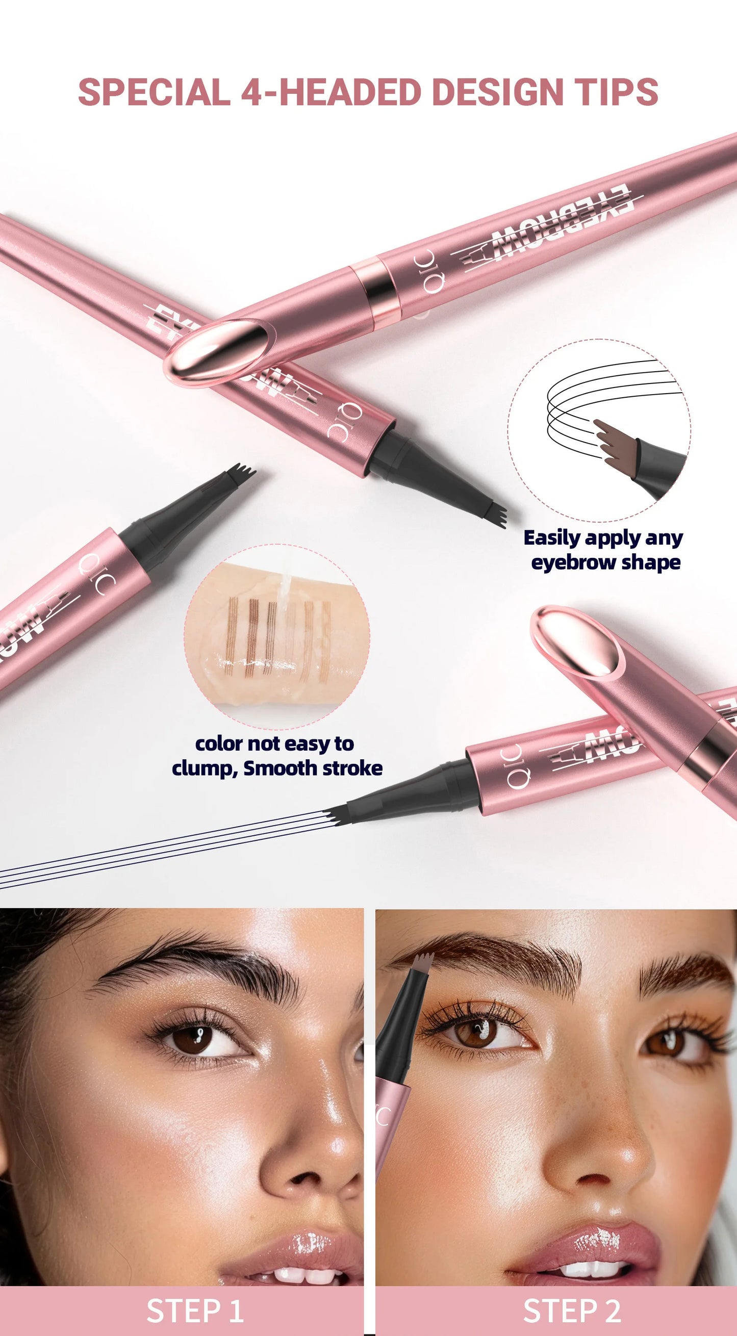 4 Fork Tip Eyebrow Pencil 3D Microblading Waterproof Dark Brown Natural Colour Fine Stroke Magic Eyebrow Pencil 2024 New Ladies