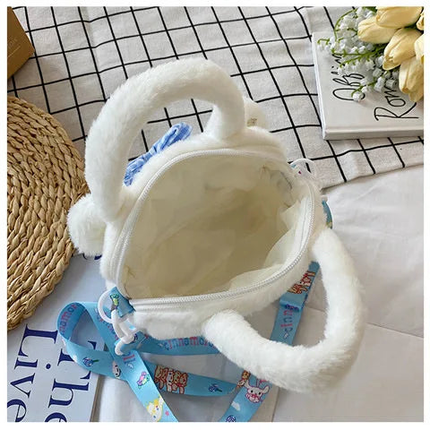 Kawaii Sanrio Plush Bag Kuromi Melody Cinnamoroll Cartoon Anime Handbag Crossbody Cosmetic Travel Storage Bags Women Girls Gifts