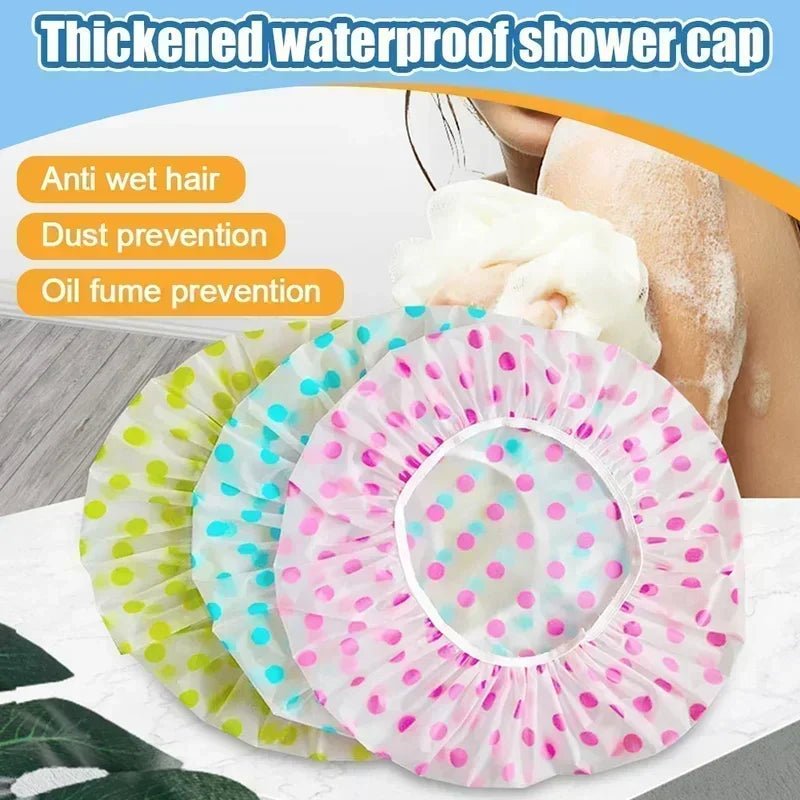 1/5Pcs Reusable Shower Cap with Elastic Band Waterproof & Thicken Bathing Hat for Women Perfect for Hair Salon & Home Use