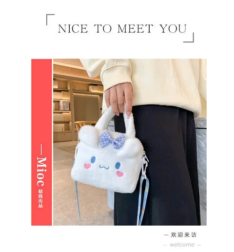 Kawaii Sanrio Plush Bag Kuromi Melody Cinnamoroll Cartoon Anime Handbag Crossbody Cosmetic Travel Storage Bags Women Girls Gifts