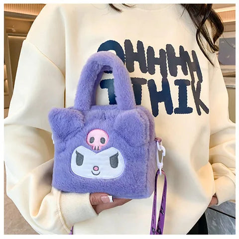 Kawaii Sanrio Plush Bag Kuromi Melody Cinnamoroll Cartoon Anime Handbag Crossbody Cosmetic Travel Storage Bags Women Girls Gifts