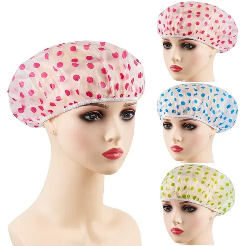 1/5Pcs Reusable Shower Cap with Elastic Band Waterproof & Thicken Bathing Hat for Women Perfect for Hair Salon & Home Use