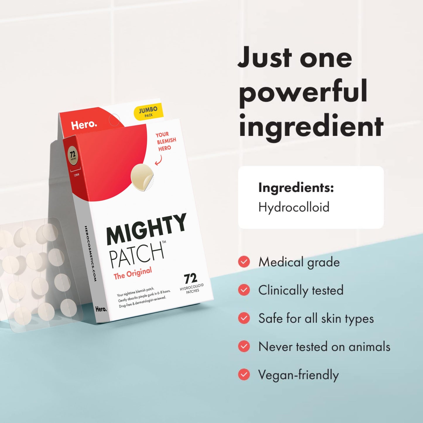 Mighty Patch™ Original patch from Hero Cosmetics - Hydrocolloid Acne Pimple Patch for Covering Zits and Blemishes in Face and Skin, Vegan-friendly and Not Tested on Animals (36 Count)