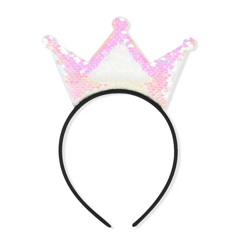 Girls Sequins Bowknot Crown Headbands Sparkly Bling Kids Hair Hoop Sequins Reversible Hairband for Birthday Party Supplies