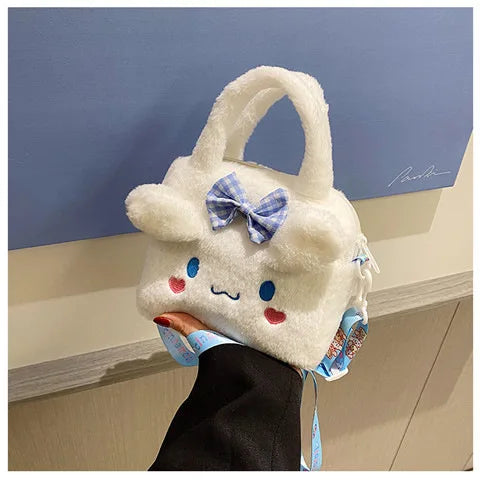 Kawaii Sanrio Plush Bag Kuromi Melody Cinnamoroll Cartoon Anime Handbag Crossbody Cosmetic Travel Storage Bags Women Girls Gifts