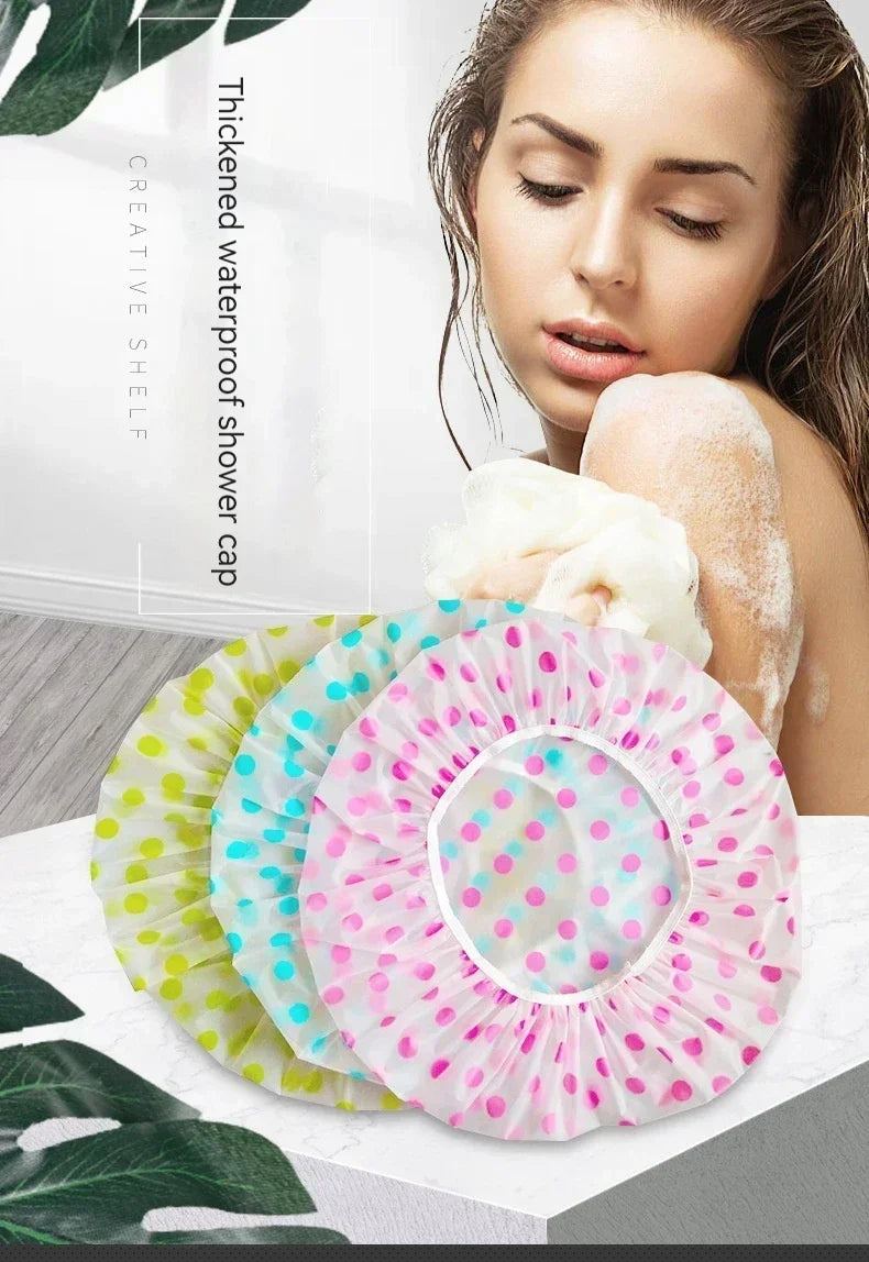 1/5Pcs Reusable Shower Cap with Elastic Band Waterproof & Thicken Bathing Hat for Women Perfect for Hair Salon & Home Use