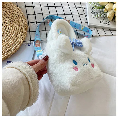 Kawaii Sanrio Plush Bag Kuromi Melody Cinnamoroll Cartoon Anime Handbag Crossbody Cosmetic Travel Storage Bags Women Girls Gifts