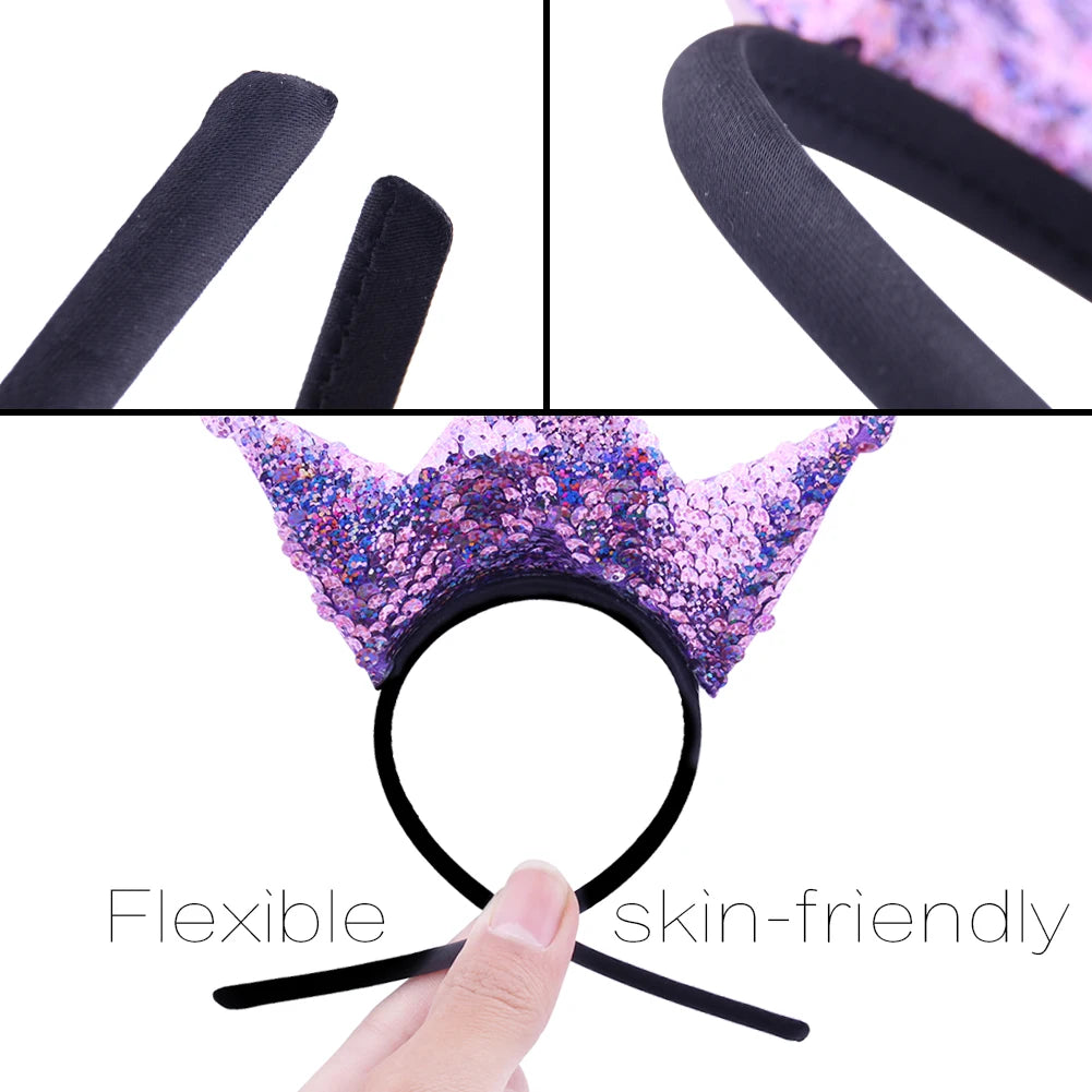 Girls Sequins Bowknot Crown Headbands Sparkly Bling Kids Hair Hoop Sequins Reversible Hairband for Birthday Party Supplies